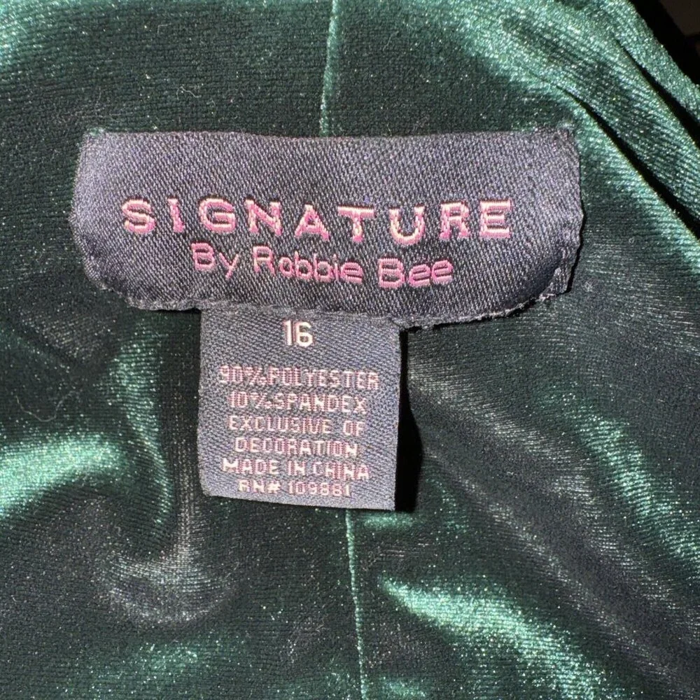 Signature By Robbie Bee Women's Dress Size 16 Green‎ Velvet Whimsical